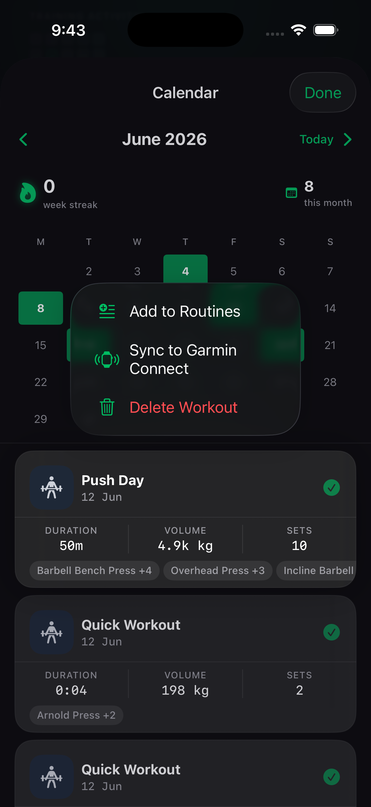 Long-press a workout card, then choose Add to Routines