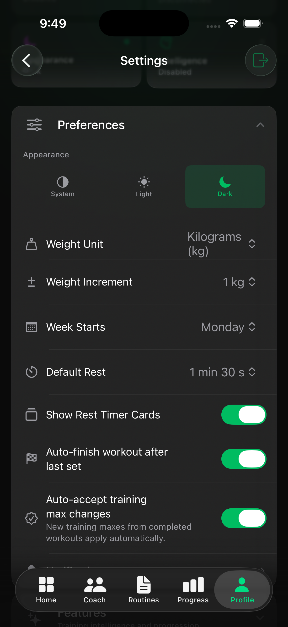 Settings → Preferences → Weight Unit (kg or lbs)